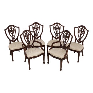 Set of 6 Maitland Smith Shield Back Mahogany Dining Chairs For Sale