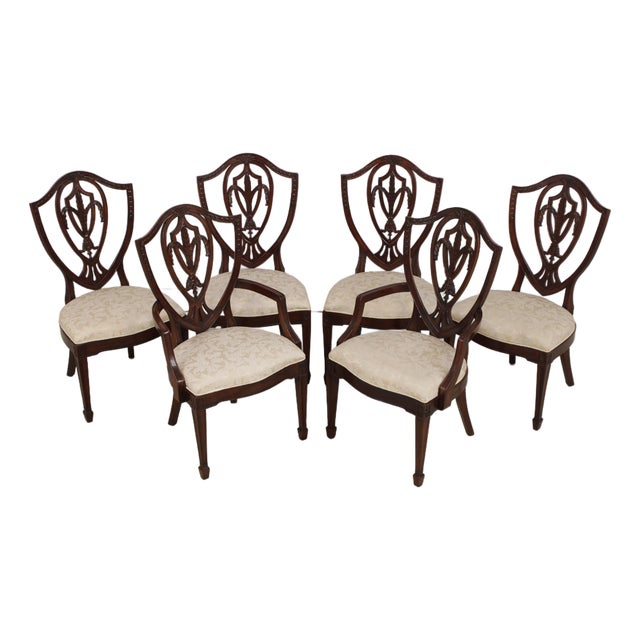 Set of 6 Maitland Smith Shield Back Mahogany Dining Chairs For Sale