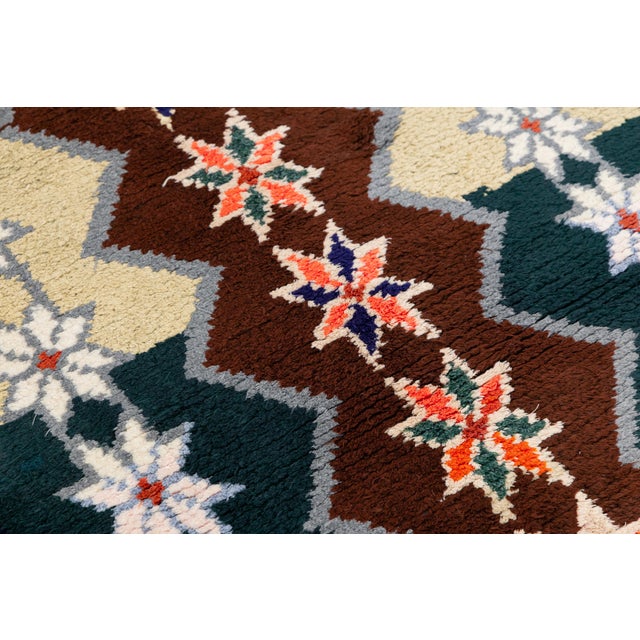 Vintage Turkish Wool Runner in Green With Bold Tribal Geometry For Sale - Image 9 of 10