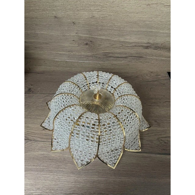 Luxury 1960's Mid Century Modern 24Karat Gold Framed Cut Austrian Crystal Lotus Ceiling Flush Mount Fixture/ Plafonnier....