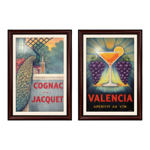 Pair of Vintage French Art Deco Advertising Posters — “Cognac Jacquet” & “Valencia” Aperitif — Large Framed Wall Art Set