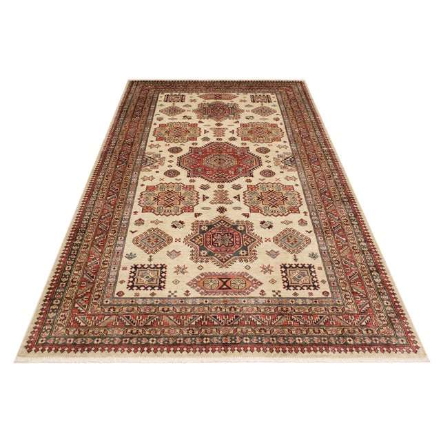 1990s Rustic Super Kazak Beige/Rust Wool Rug - 5'6'' X 8'0'' For Sale - Image 5 of 10