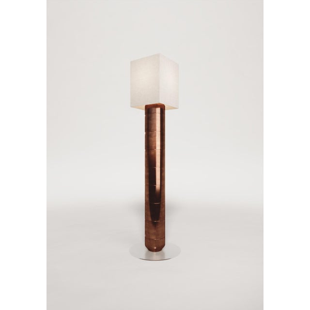 Handcrafted Ceramic Floor Lamp in Red Glaze With Linen Lampshade For Sale - Image 4 of 12