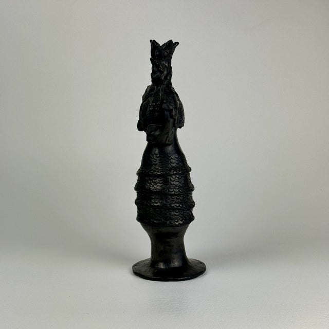 Vintage Ceramic Statue of a Queen in Charcoal Black Hue Holding Book For Sale - Image 4 of 12