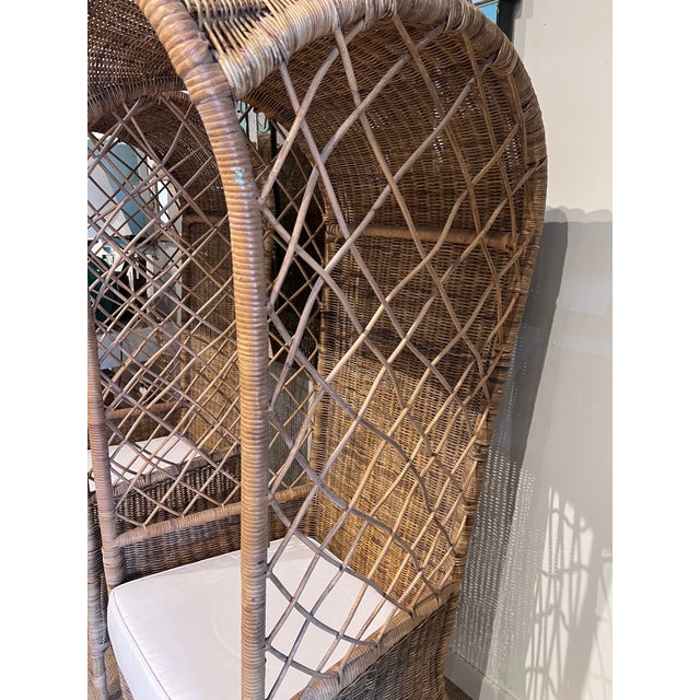 Pair Mid 20th Century of Hooded Tall Back Wicker Chairs For Sale - Image 4 of 9