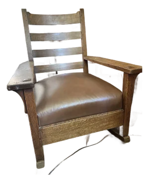 Antique Mission Oak Rocking Chair With New Leather Seat by Willow Branch Upholstery