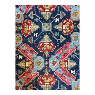 Thibaut F910829 Persian Carpet Navy Cotton Fabric 4 1/2 Yards For Sale