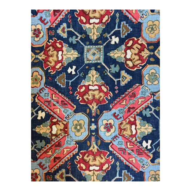 Thibaut F910829 Persian Carpet Navy Cotton Fabric 4 1/2 Yards For Sale