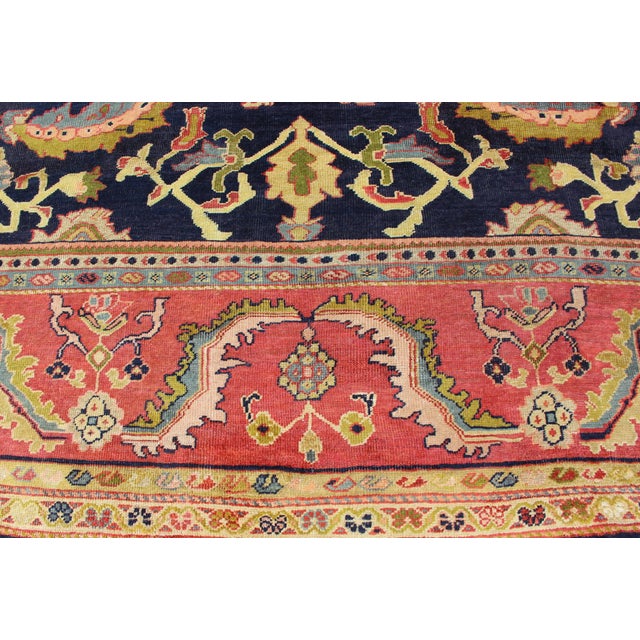 Antique Persian Sultanabad Carpet in Navy Blue Background and Rose Red Border 10'5 X 13' For Sale - Image 18 of 18