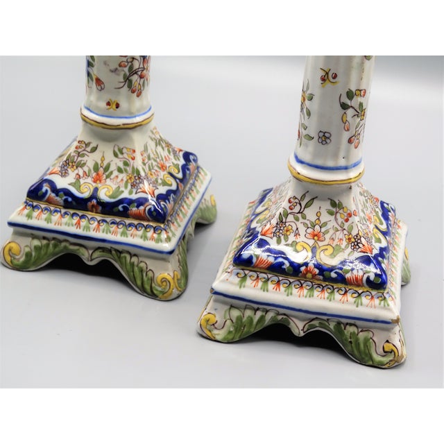 French Faience Candlesticks, Pair Hand Painted Chairish