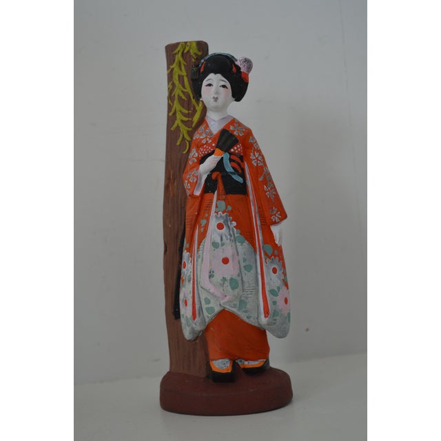 Mid Century Japanese Geisha Statue Clay Doll Wabi Sabi Handmade Vintage Hakata Kyoto Vintage For Sale - Image 9 of 10
