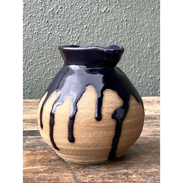 Vintage Original Studio Pottery Drip Glaze Small Pitcher For Sale - Image 10 of 12
