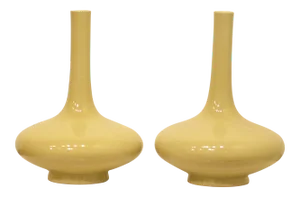 Hand Thrown Almond Crackle Glaze Chinese Vases Pair