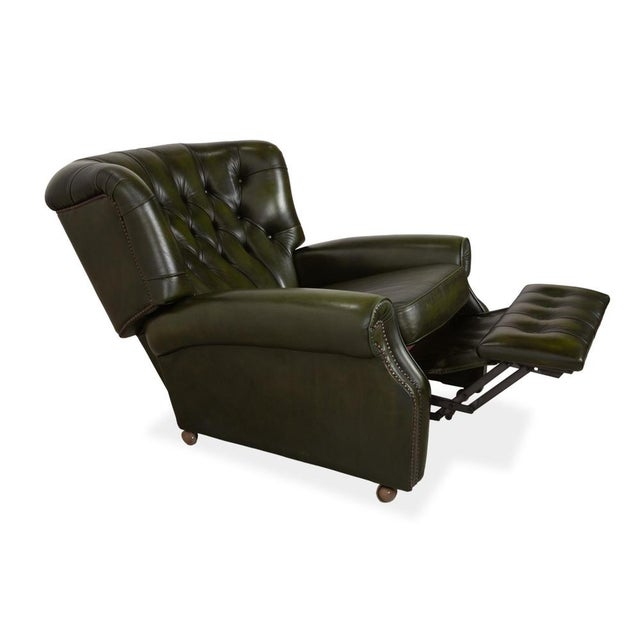 Vintage Chesterfield Green Leather Wade Armchair with Manual Function For Sale - Image 3 of 15