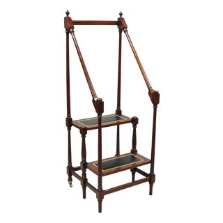 George III Style Mahogany and Black Leather Library Steps by Wellington Hall For Sale
