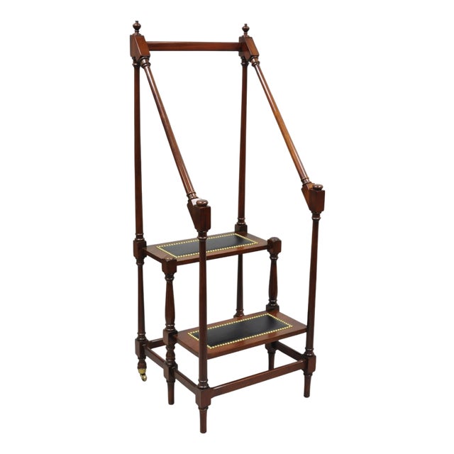 George III Style Mahogany and Black Leather Library Steps by Wellington Hall For Sale