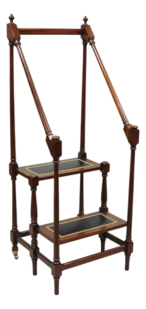 George III Style Mahogany and Black Leather Library Steps by Wellington Hall