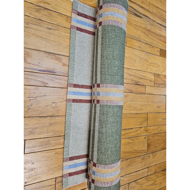 Vintage American Runner, Flat-Woven Wool & Cotton, Allover Pattern, Green Stripes, 4x24 For Sale - Image 10 of 12