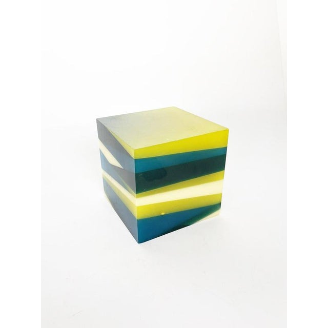 French decorative sculpture and paperweight dating from the 1970s, crafted from translucent resin in a striking cubic...