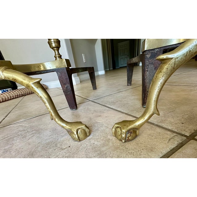 Pair Large Federal Beehive Ball Claw Brass Andirons For Sale - Image 16 of 18