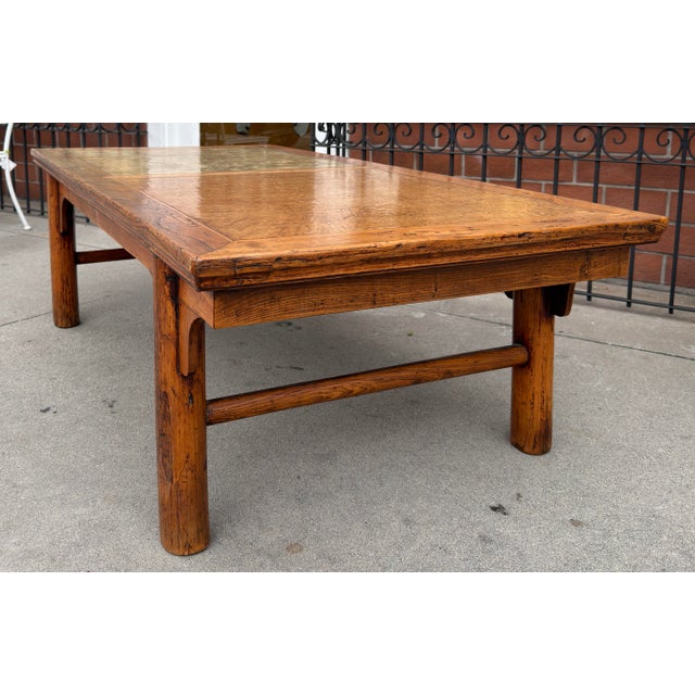 Antique Chinese Ming Style Leather Top Elm Coffee or Cocktail Table For Sale In Los Angeles - Image 6 of 6