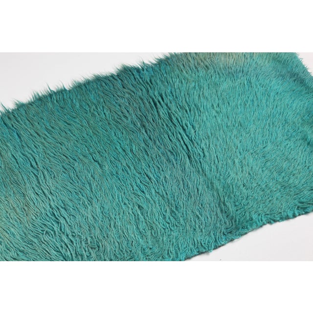 Textile Late 20th Century Handmade Contemporary Teal Shaggy Fur Runner Rug – Plush Texture With Gradient Depth Hallway Rug - 2' X 6' 11'' For Sale - Image 7 of 10