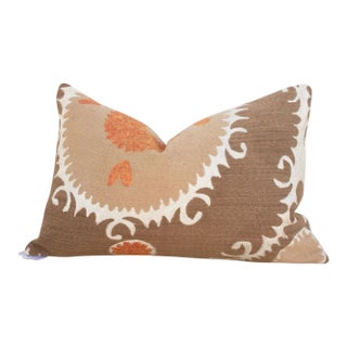 Mud Brown Suzani Lumbar Pillow For Sale