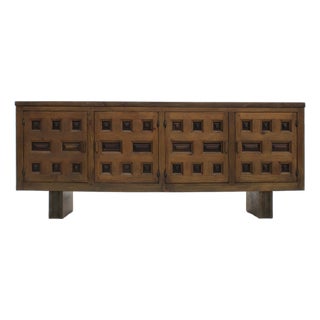 Vintage Brutalist Spanish Carved Credenza, 1960s For Sale
