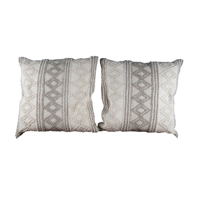 Pair the Pom Pom at Home Phoebe Decor Modern Throw Accent Pillows in Ivory/Taupe 24” Dimensions: 24" x 24" x 9"