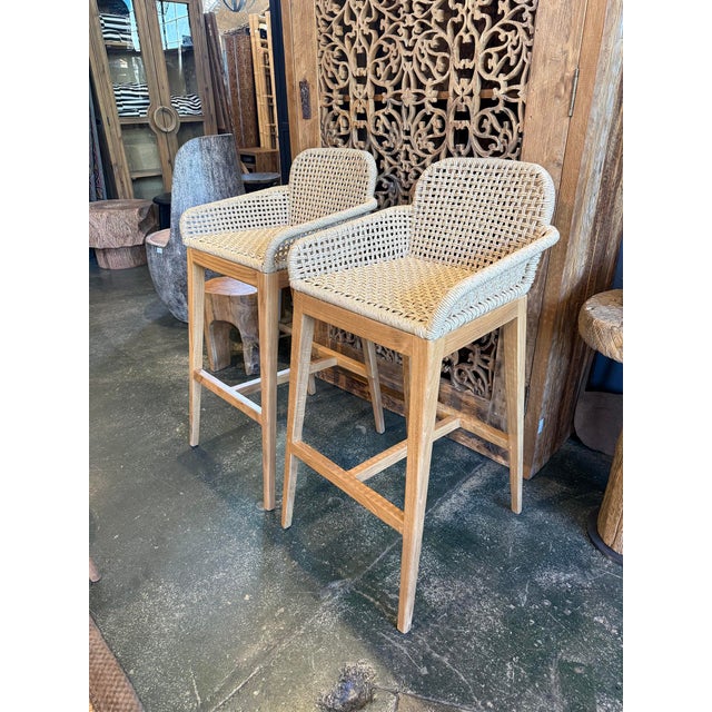 Outdoor Teak & Faux Rope Bar Stool For Sale - Image 12 of 12