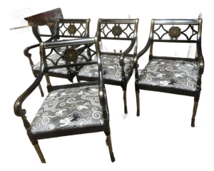 1980s Set of Four Hollywood Regency Armed Dining Chairs