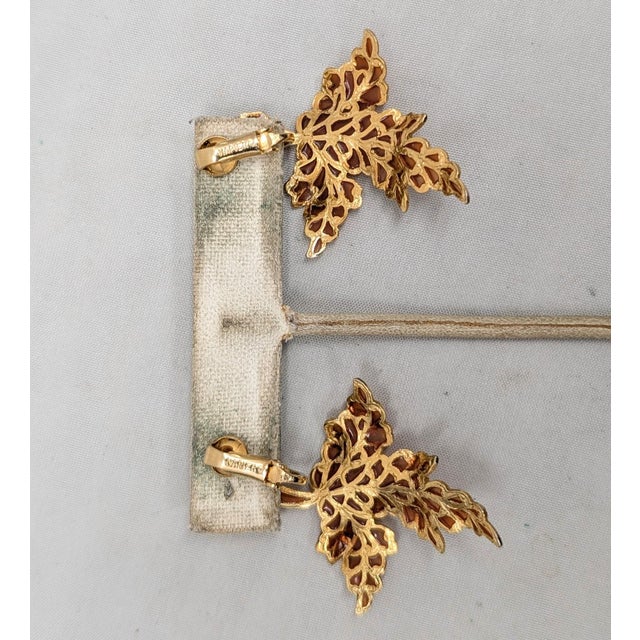 Orange Vintage Signed Napier Goldtone Orange Plique-A-Jour Leaf Dangle Clip Earrings-2 Pieces For Sale - Image 8 of 9