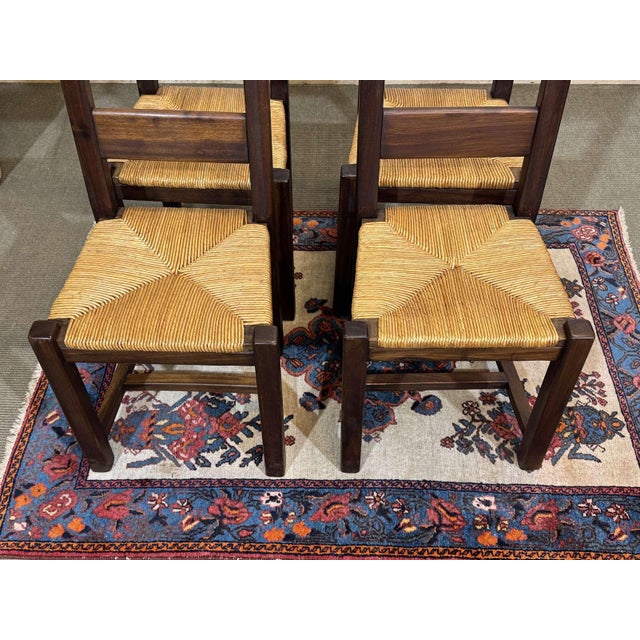 Set of 4 mahogany chairs with straw seats from the 1970s - W=43cm D=38cm H=96cm HA=45cm