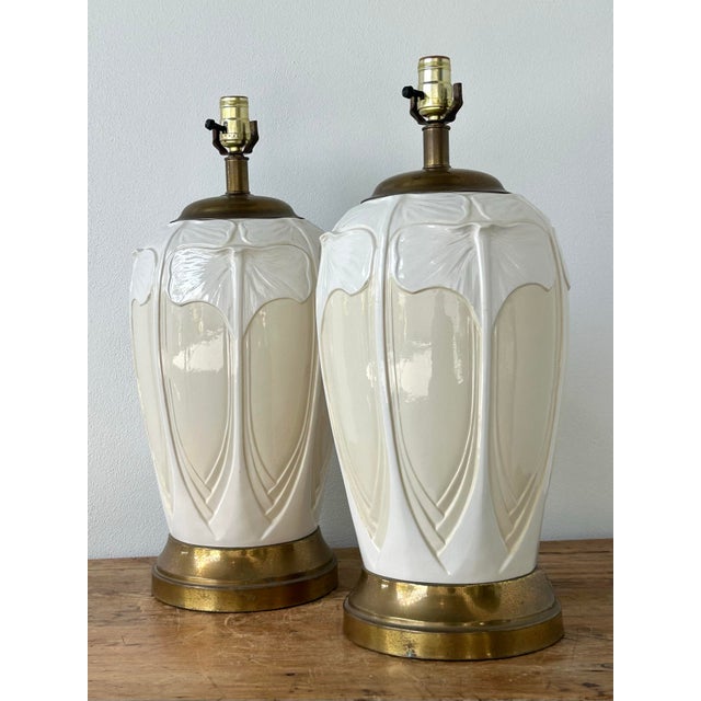 Vintage Boho Frederick Cooper Ginkgo Glazed Ceramic Lamps - A Pair For Sale - Image 12 of 12