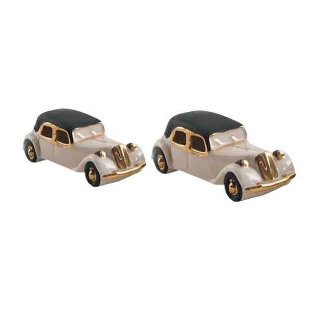 Art Deco Porcelain Model Fiat Cars, 1930s, Set of 2 For Sale
