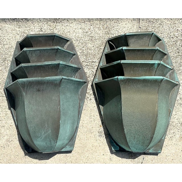 Vintage Stacked Patinated Copper Sconces - A Pair For Sale - Image 9 of 12