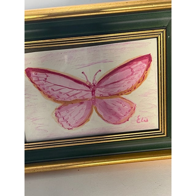 Abstract Abstract Pink Royal Butterfly Mini Painting in Frame For Sale - Image 3 of 4