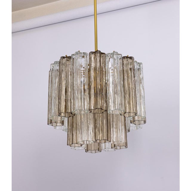 Stunning murano glass chandelier designed by venini for kalmar, 1960s two tiers gather many structured glasses,...