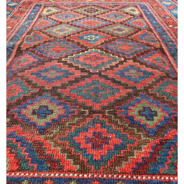 Tribal Mid 19th Century Sauj Bulak Kurd Carpet in Soft Colors and Diamond Shapes 4'1 X 5'11 For Sale - Image 3 of 11