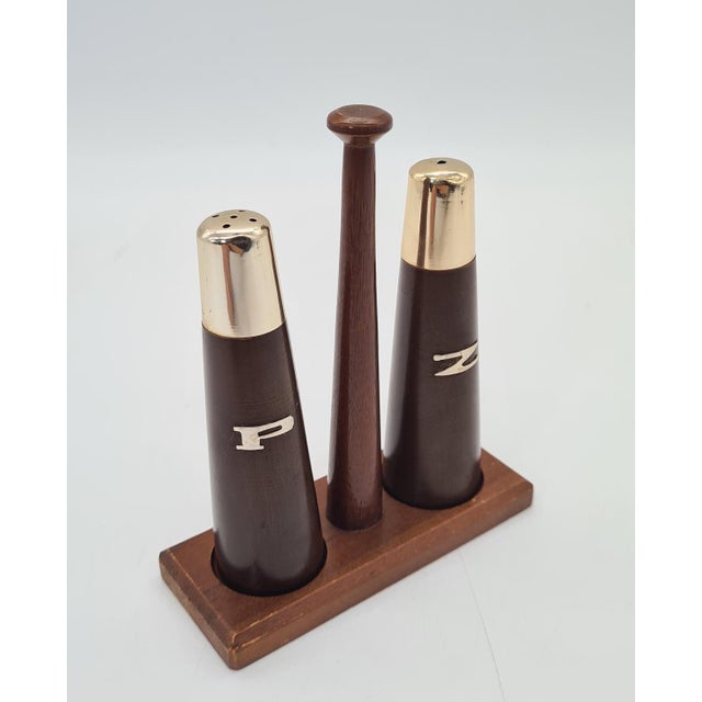 1960s Vintage Teak Salt and Pepper Set with a Stand, Netherlands, 1960s, Set of 3 For Sale - Image 5 of 9
