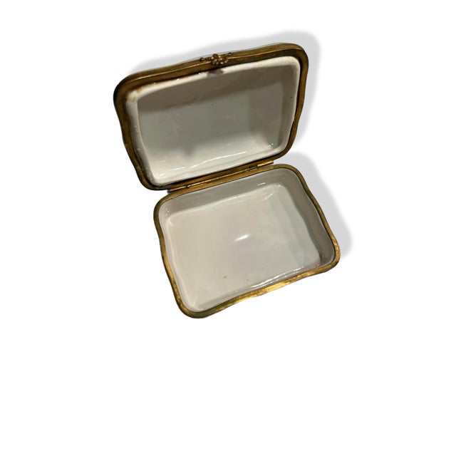 Ceramic Vintage Limoges Porcelain Peint Main Light Blue & Gold Floral Dresser Trinket Box For Sale - Image 7 of 11