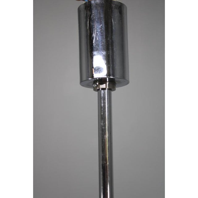 Silver Art Deco Chrome Chandelier with Six Sandblasted Glass Discs, 1930s For Sale - Image 8 of 12