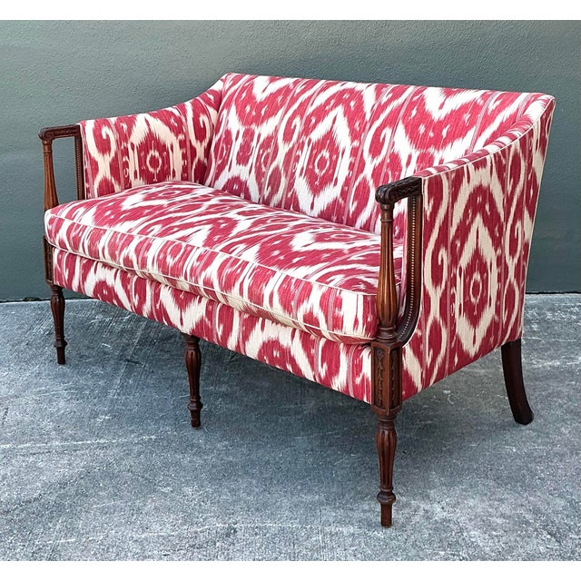 Vintage Ikat Print Georgian Loveseat For Sale - Image 11 of 12