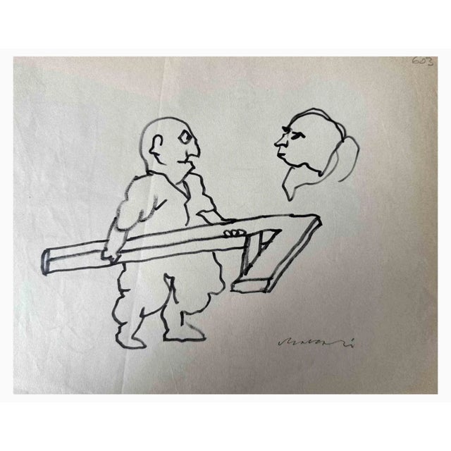 Figures is a China ink Drawing realized by Mino Maccari (1924-1989) in the 1960s. Hand-signed on the lower. Good...