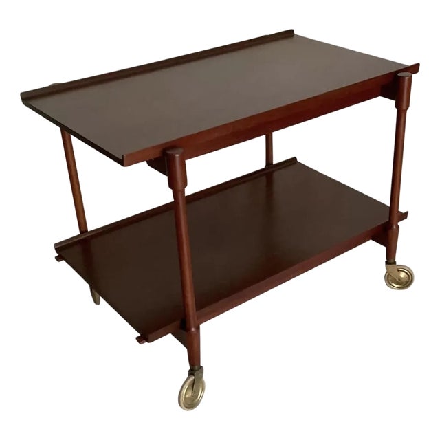 Mid Century Danish Teak Expandable Rolling Bar Cart Attributed to Poul Hundevad For Sale