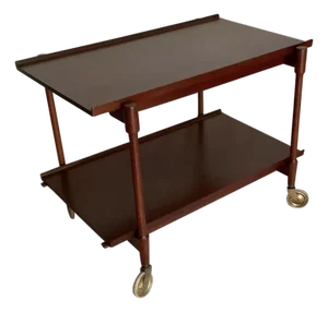 Mid Century Danish Teak Expandable Rolling Bar Cart Attributed to Poul Hundevad