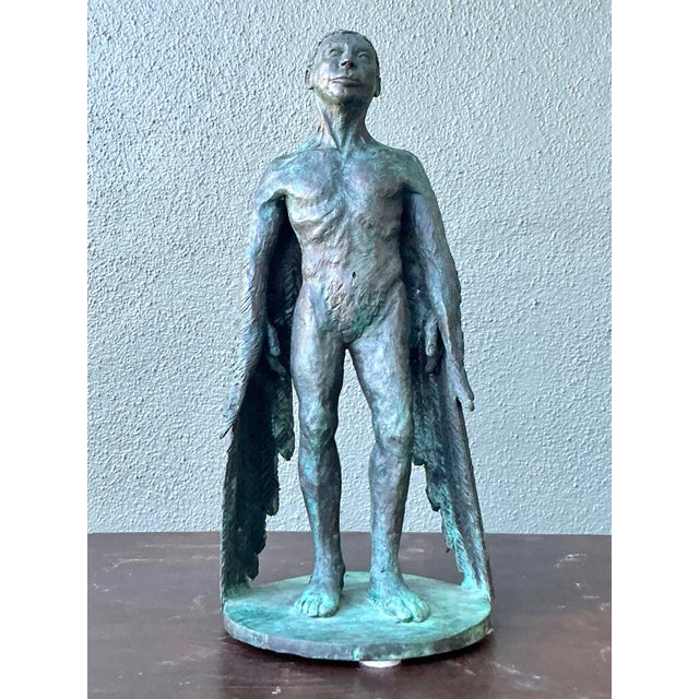Vintage Boho Bronze Sculpture of Winged Man For Sale - Image 4 of 12