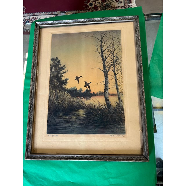 1970s Vintage Signed Duck Painting, Titled "End of Day" in Frame For Sale - Image 5 of 10