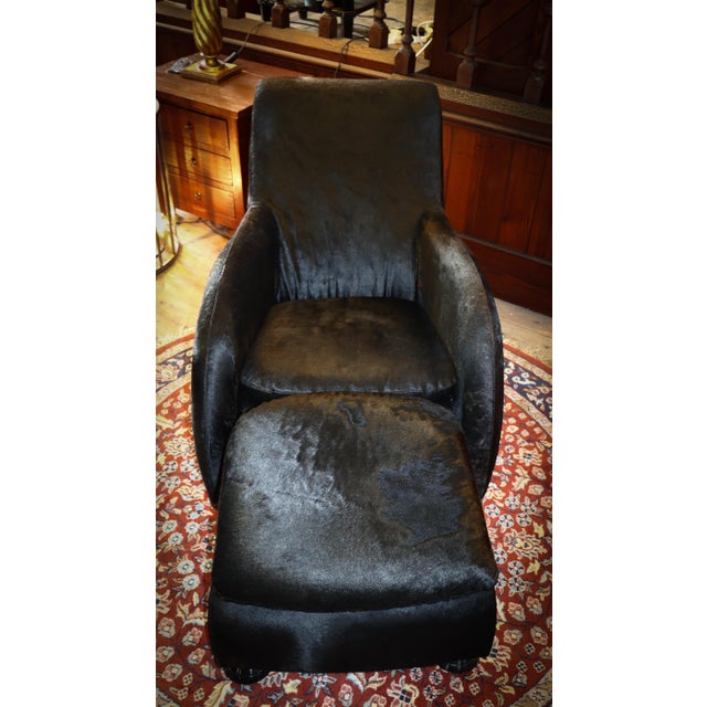 Early 21st Century Sole Armchair and Ottoman in Black Pony Hide Leather from Stone International, 2010s For Sale - Image 5 of 16