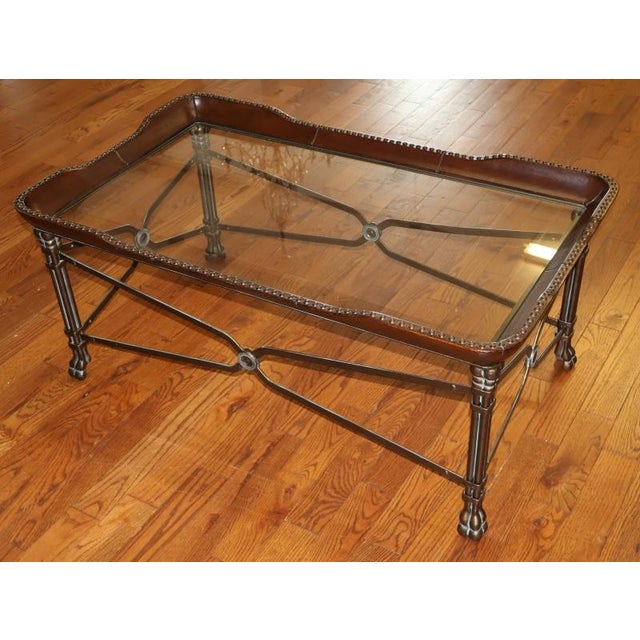 2000 - 2009 Maitland Smith Regency Style Leather Wrapped Glass Top Cocktail Coffee Table For Sale - Image 5 of 12